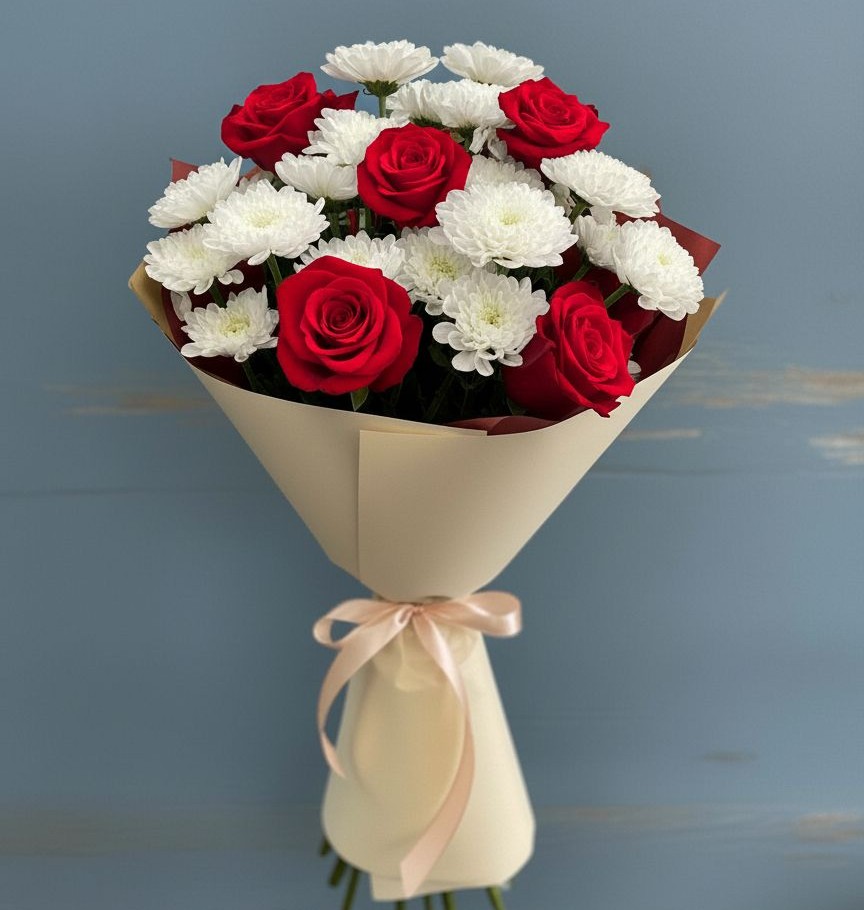 Букет цветов из: Розы и Хризантемы в Чадане