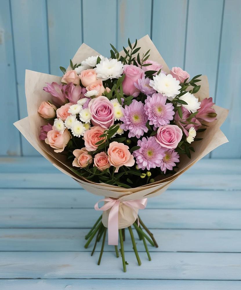 Букет цветов из: Хризантемы, Розы и Альстромерии в Чадане