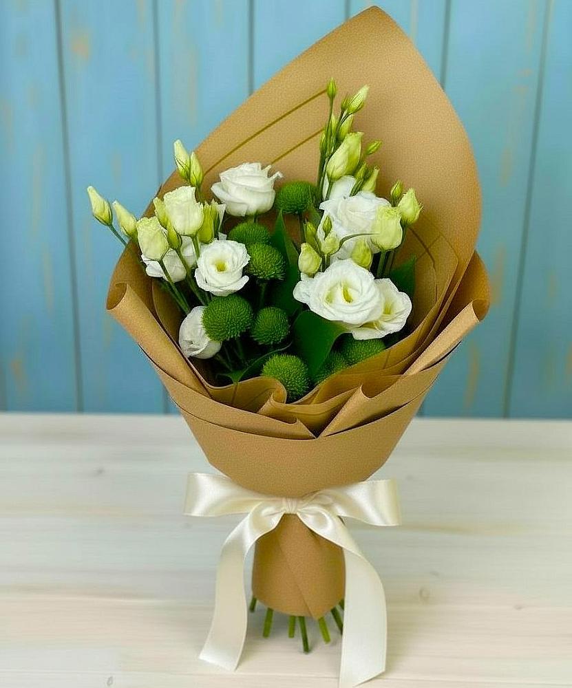 Букет цветов из: Хризантемы и Лизиантусы в Чадане