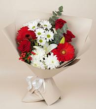Букет цветов из:  Розы, Хризантемы, Герберы и Лилии в Чадане