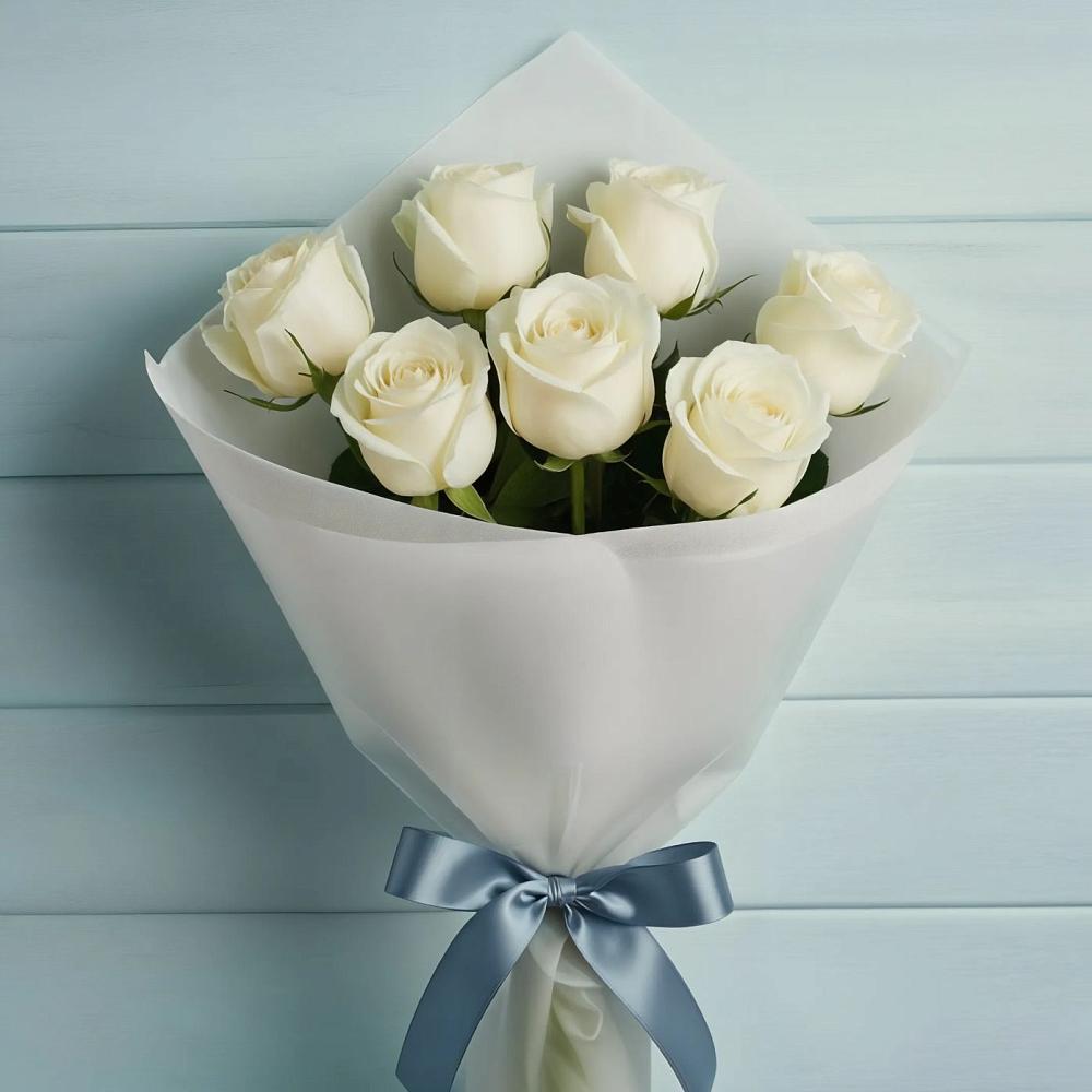Букет 7 Белых роз Эдлесс Лав в Чадане